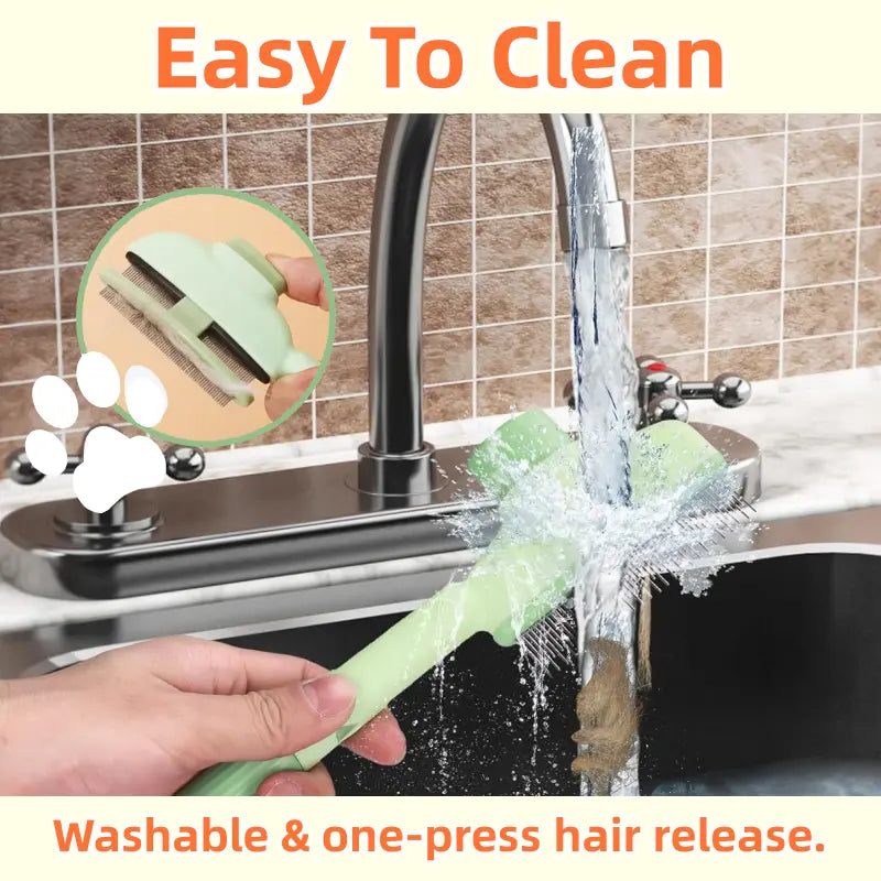 Professional Pet Grooming Brush with One-Click Hair Removal Comb - Stainless Steel Teeth for Shedding, Mats, and Tangles - Suitable for All Sizes of Dogs and Cats