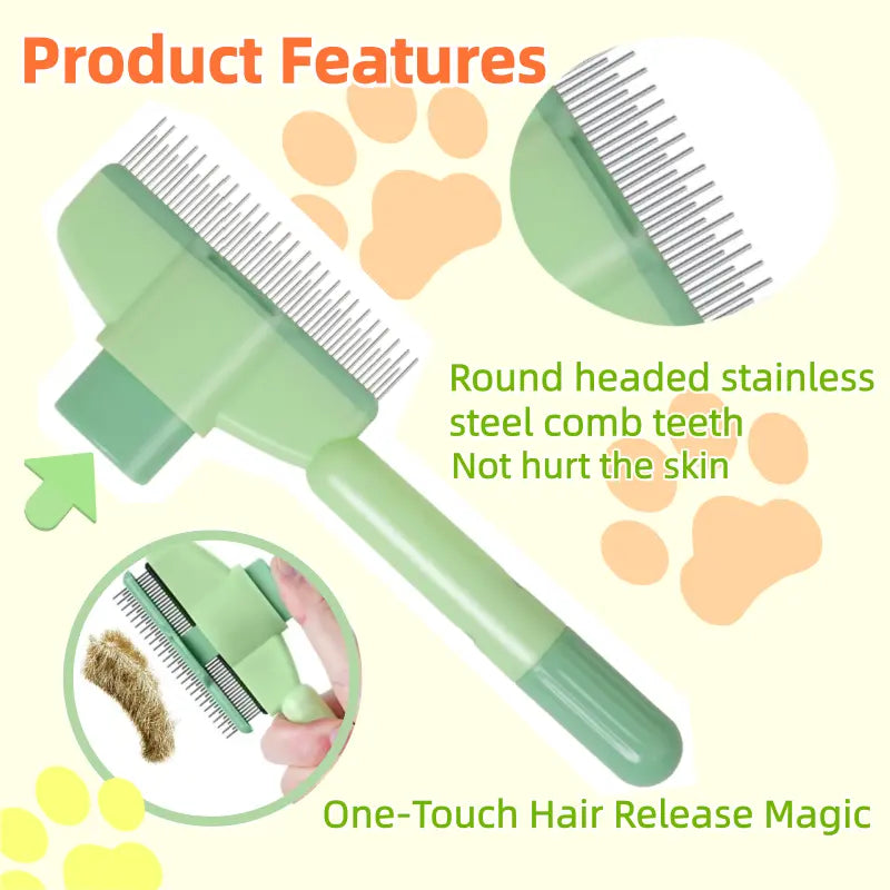 Professional Pet Grooming Brush with One-Click Hair Removal Comb - Stainless Steel Teeth for Shedding, Mats, and Tangles - Suitable for All Sizes of Dogs and Cats