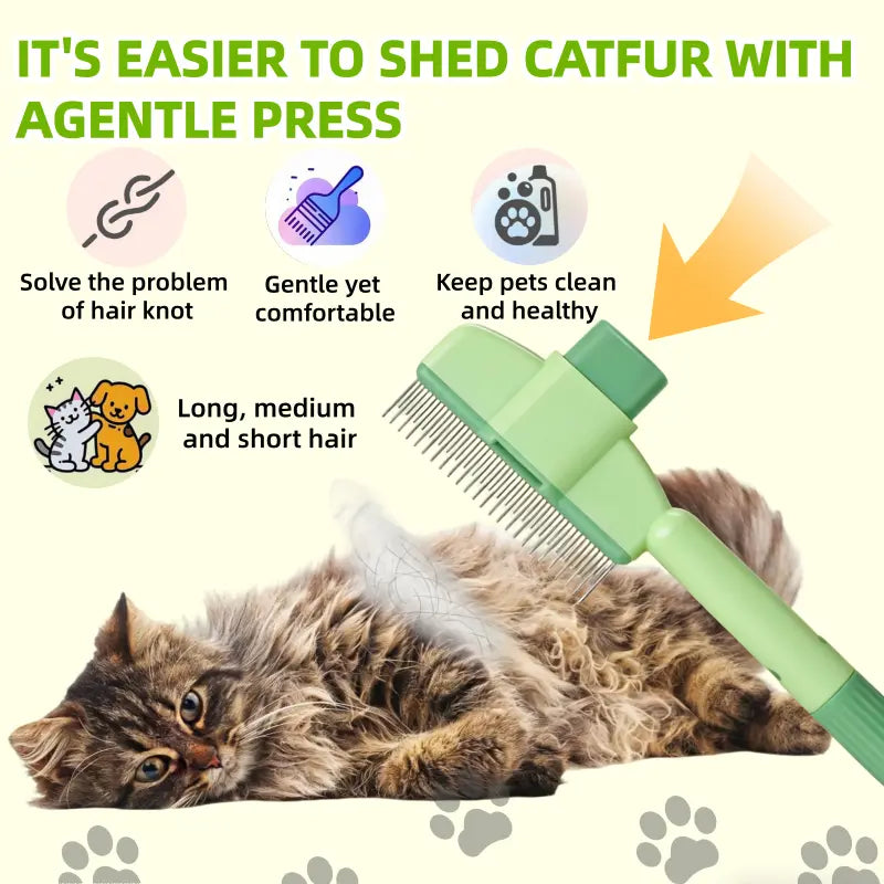 Professional Pet Grooming Brush with One-Click Hair Removal Comb - Stainless Steel Teeth for Shedding, Mats, and Tangles - Suitable for All Sizes of Dogs and Cats