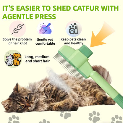 Professional Pet Grooming Brush with One-Click Hair Removal Comb - Stainless Steel Teeth for Shedding, Mats, and Tangles - Suitable for All Sizes of Dogs and Cats