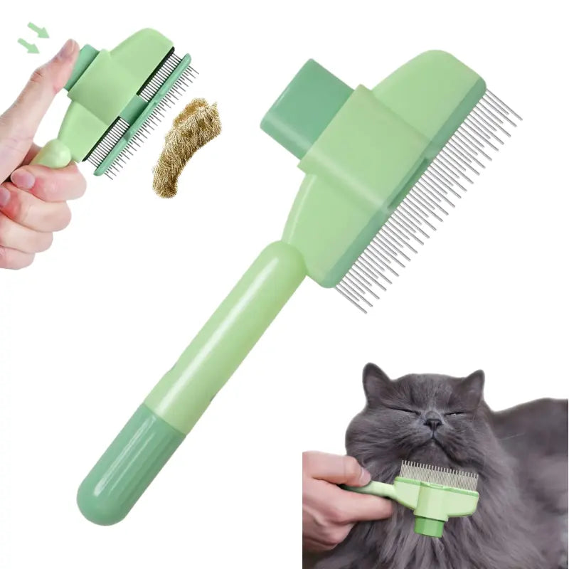 Professional Pet Grooming Brush with One-Click Hair Removal Comb - Stainless Steel Teeth for Shedding, Mats, and Tangles - Suitable for All Sizes of Dogs and Cats